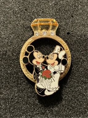 Disney Gold, Black, White & Red Mickey & Minnie Wedding Brooch
